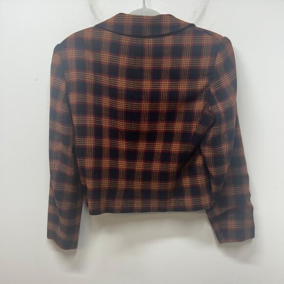 Field Manor Plaid Wool Blend Cropped Blazer Navy/Red/orange Size 8 - Picture 3 of 8